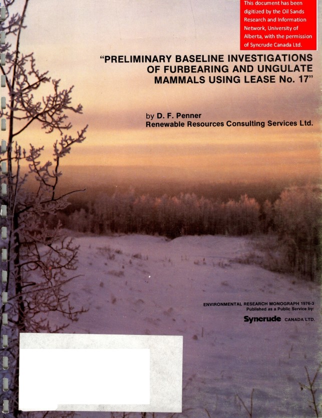 Preliminary Baseline Investigations Of Furbearing And Ungulate Mammals 